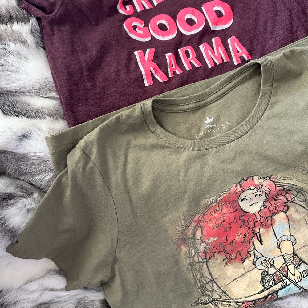 Bundle two teen t shirts good condition size medium Disney and Good Karma